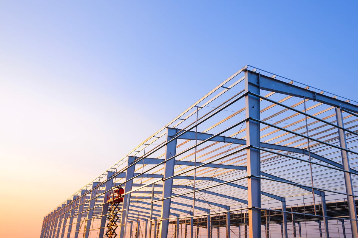 Metal posts and roof beam structure of factory industrial building framework