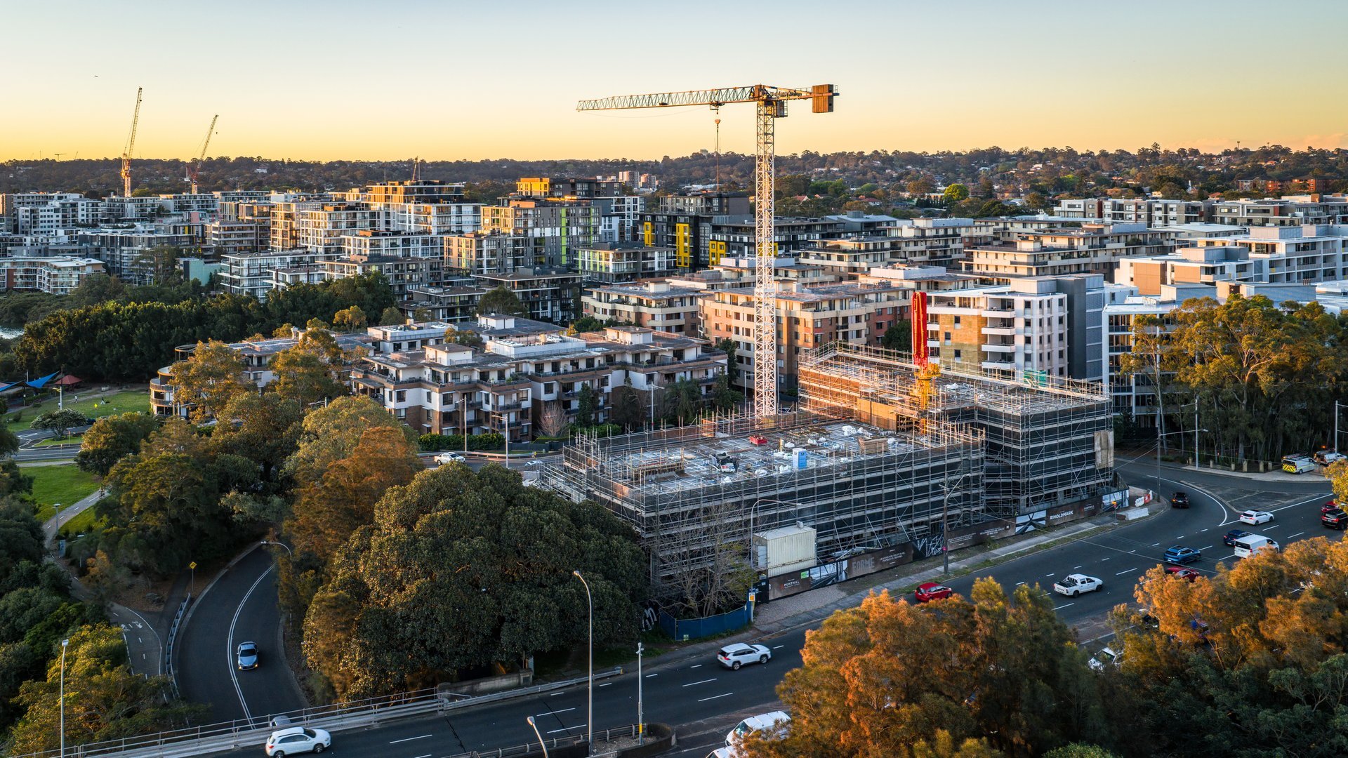 Commercial construction project with steel structure under development